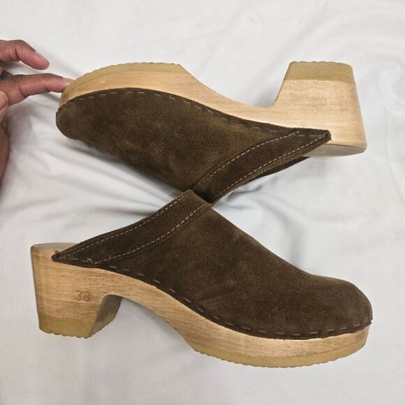NEW Sven VintageY2K Brown Suede Heeled Slip On Swedish Mule Wooden Clogs 7.5 - Picture 9 of 12